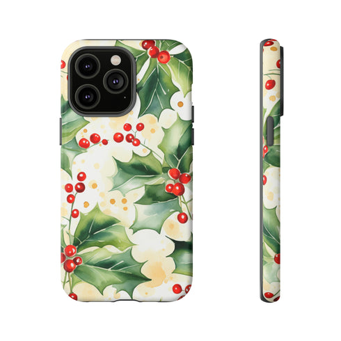 Christmas Holly on a Golden Background - Impact Resistant Phone Case iPhone 14 Pro Max Matte